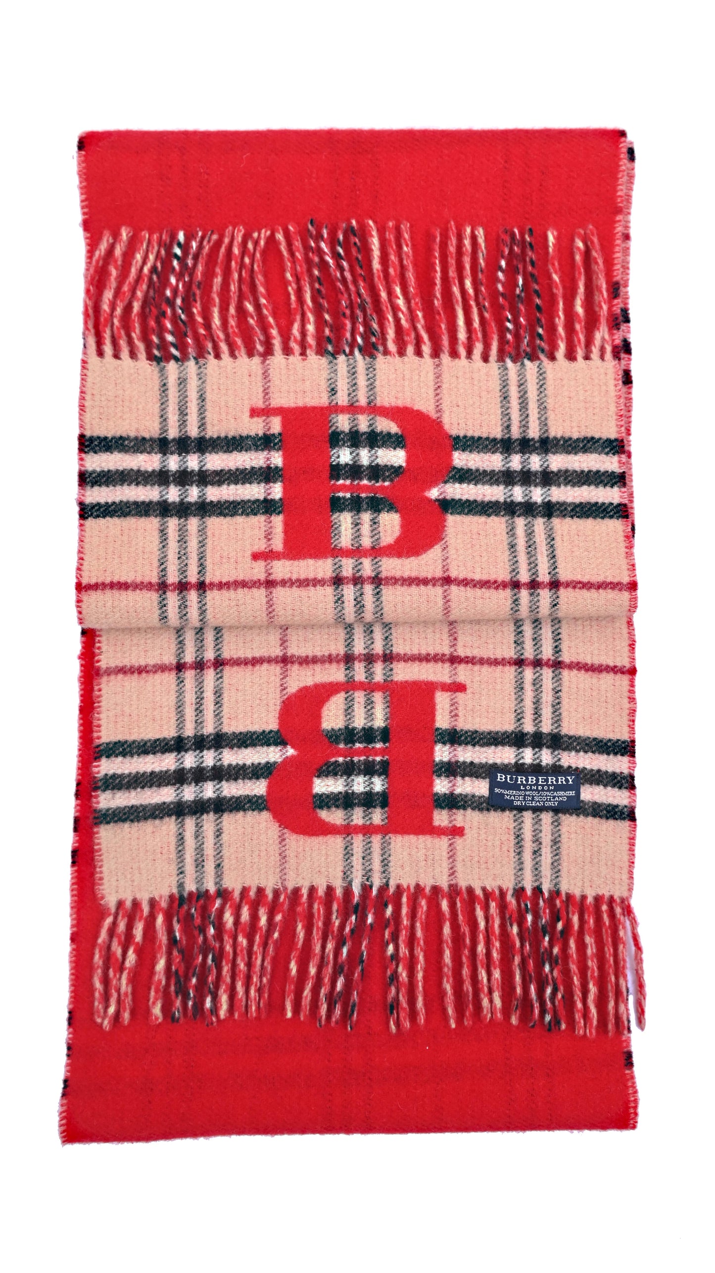 Luxury Vintage Burberry Scarf – Nova Check, Beige & Red